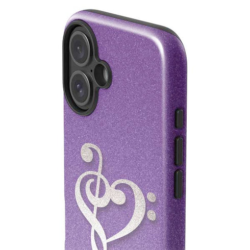 Purple Glitter Musical Heart iPhone 16 Plus Impact Case